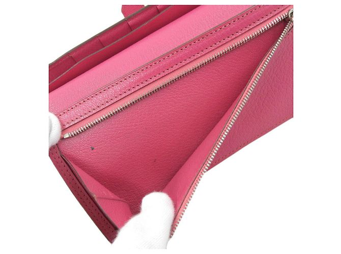 Cartera Larga Dupli Bearn en Cabra Hermès Rosa Roja - vista 4