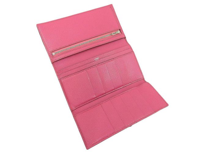 Cartera Larga Dupli Bearn en Cabra Hermès Rosa Roja - vista 9