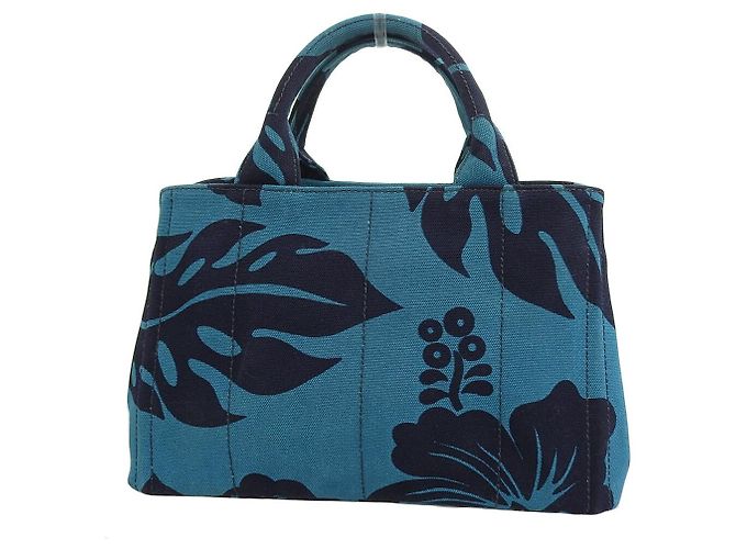 Borsa tote in tela Canapa turchese Prada Blu - vista 2