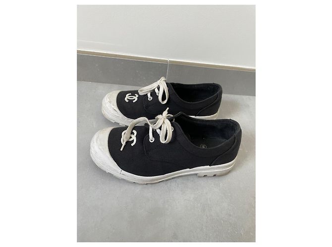 Chanel Sneaker Schwarz Weiß Stoff Größe 37 - Ansicht 3