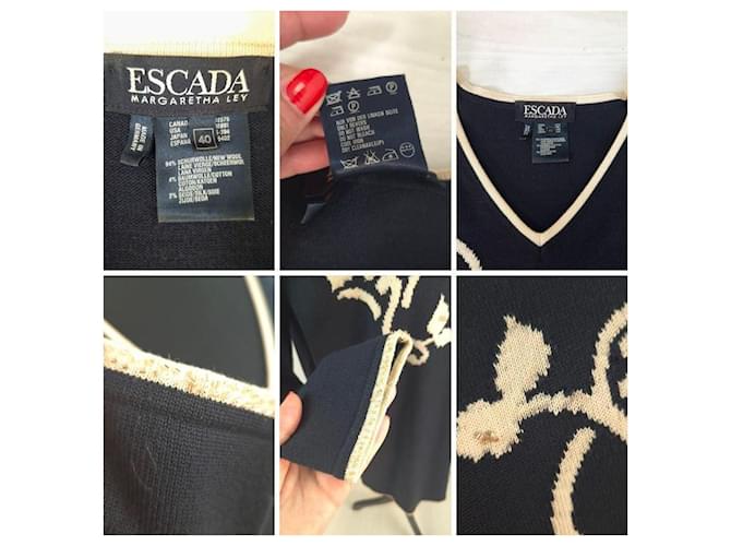 Escada blauer Wollpullover aus den 80ern mit Blumenmuster - Ansicht 10