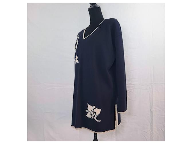 Escada blauer Wollpullover aus den 80ern mit Blumenmuster - Ansicht 3