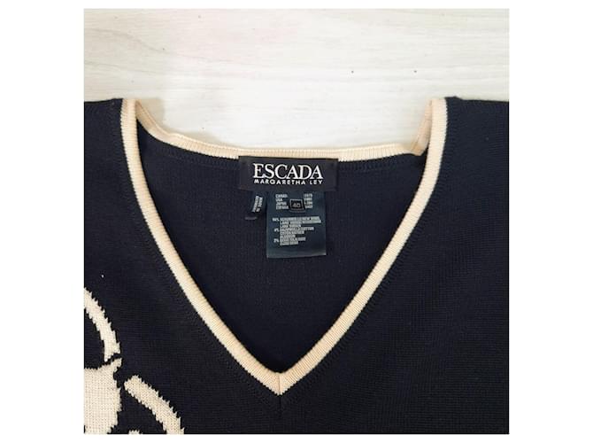 Escada blauer Wollpullover aus den 80ern mit Blumenmuster - Ansicht 4