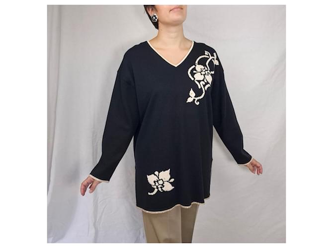 Escada blauer Wollpullover aus den 80ern mit Blumenmuster - Ansicht 6