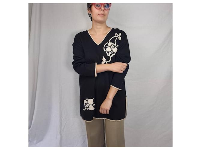 Escada blauer Wollpullover aus den 80ern mit Blumenmuster - Ansicht 7