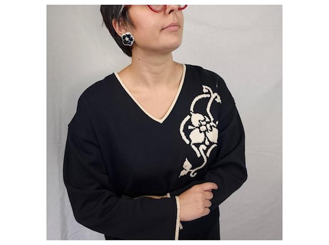 Escada blauer Wollpullover aus den 80ern mit Blumenmuster - Ansicht 9