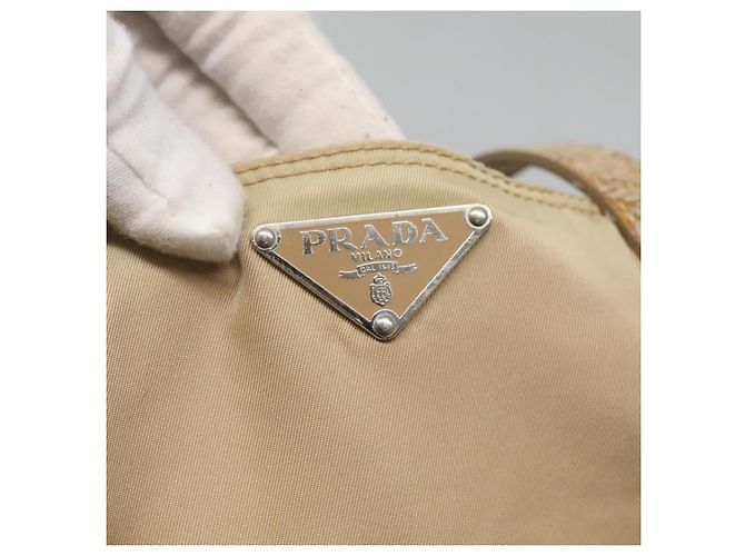 Borsa Tote PRADA Nylon Beige Argento Auth bs27839 - vista 17