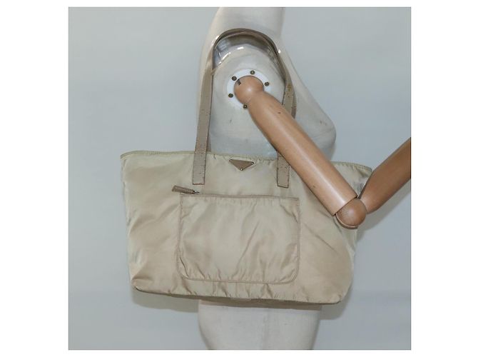 Borsa Tote PRADA Nylon Beige Argento Auth bs27839 - vista 21