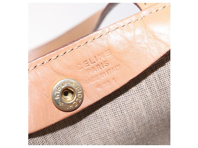 Céline Borsa a mano in tela Macadam CELINE in pelle PVC marrone oro Auth 128439 D'oro - vista 12