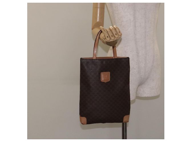 Céline Borsa a mano in tela Macadam CELINE in pelle PVC marrone oro Auth 128439 D'oro - vista 19