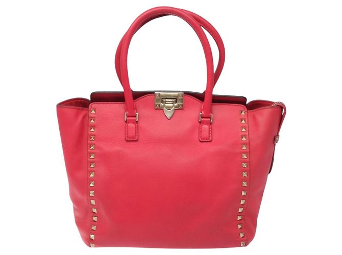VALENTINO Borsa Rockstuds in pelle rosa e oro Auth bs27703 D'oro - vista 13