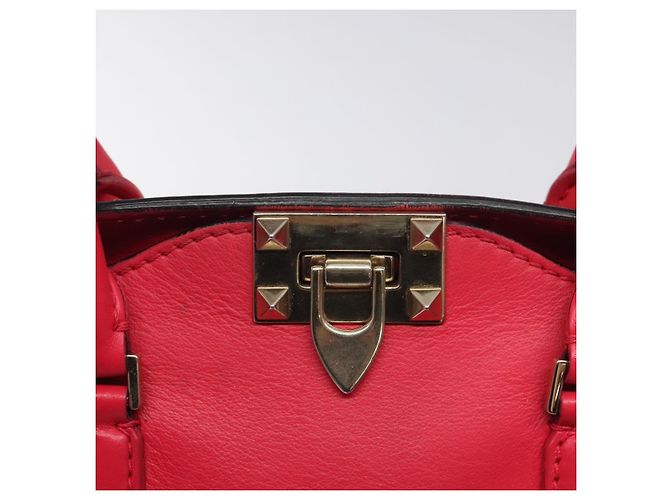 VALENTINO Borsa Rockstuds in pelle rosa e oro Auth bs27703 D'oro - vista 17