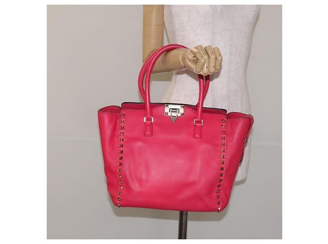 VALENTINO Borsa Rockstuds in pelle rosa e oro Auth bs27703 D'oro - vista 22