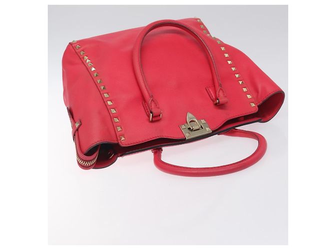 VALENTINO Borsa Rockstuds in pelle rosa e oro Auth bs27703 D'oro - vista 6