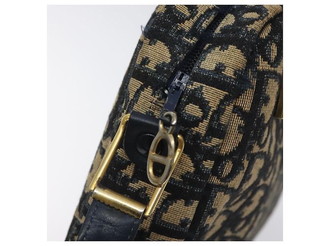 Borsa a Spalla in Tela Trotter Christian Dior Blu Navy Oro Auth 128360 D'oro - vista 10