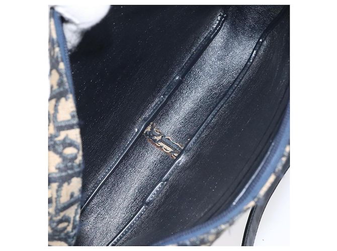 Borsa a Spalla in Tela Trotter Christian Dior Blu Navy Oro Auth 128360 D'oro - vista 12