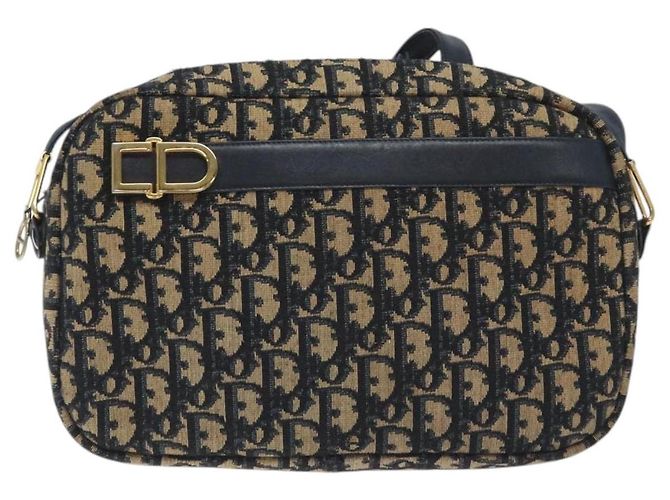 Borsa a Spalla in Tela Trotter Christian Dior Blu Navy Oro Auth 128360 D'oro - vista 13