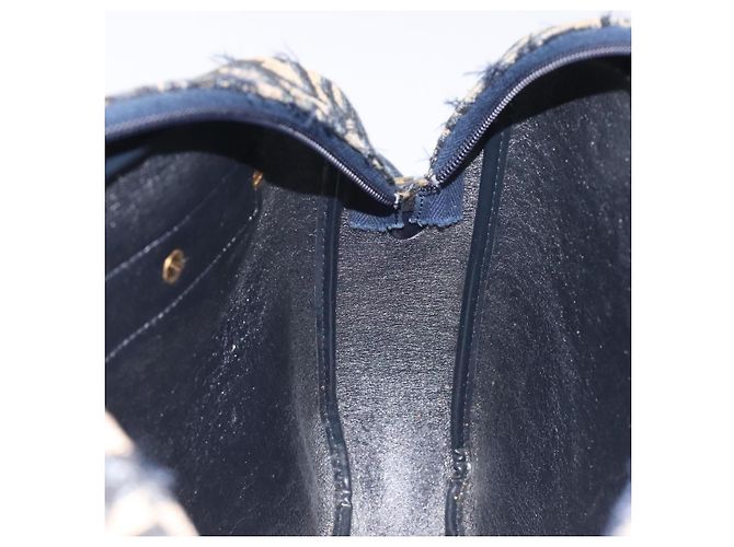 Borsa a Spalla in Tela Trotter Christian Dior Blu Navy Oro Auth 128360 D'oro - vista 19