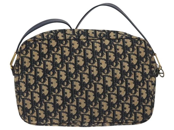 Borsa a Spalla in Tela Trotter Christian Dior Blu Navy Oro Auth 128360 D'oro - vista 2