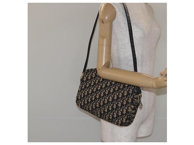 Borsa a Spalla in Tela Trotter Christian Dior Blu Navy Oro Auth 128360 D'oro - vista 20