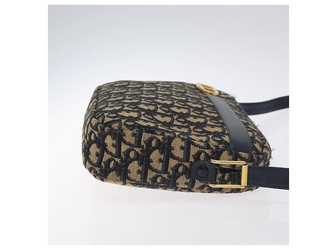 Borsa a Spalla in Tela Trotter Christian Dior Blu Navy Oro Auth 128360 D'oro - vista 3