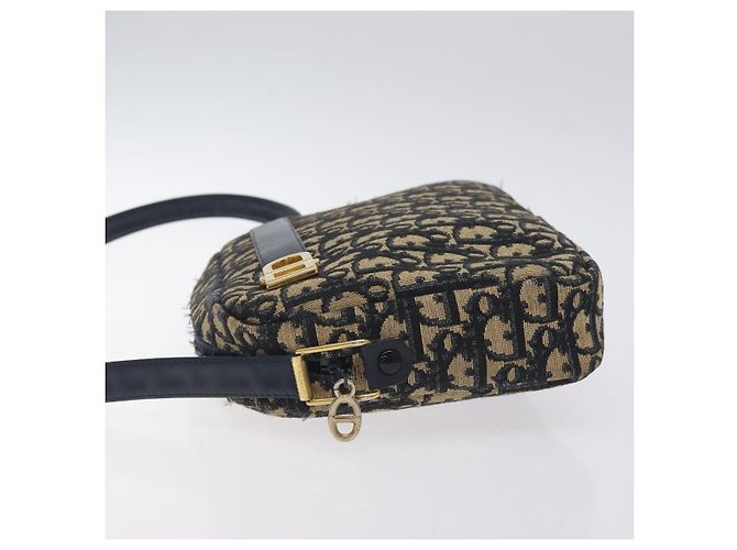 Borsa a Spalla in Tela Trotter Christian Dior Blu Navy Oro Auth 128360 D'oro - vista 4