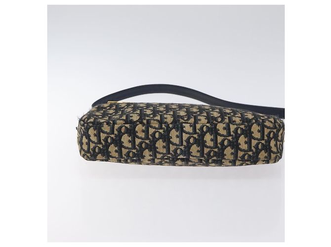 Borsa a Spalla in Tela Trotter Christian Dior Blu Navy Oro Auth 128360 D'oro - vista 5