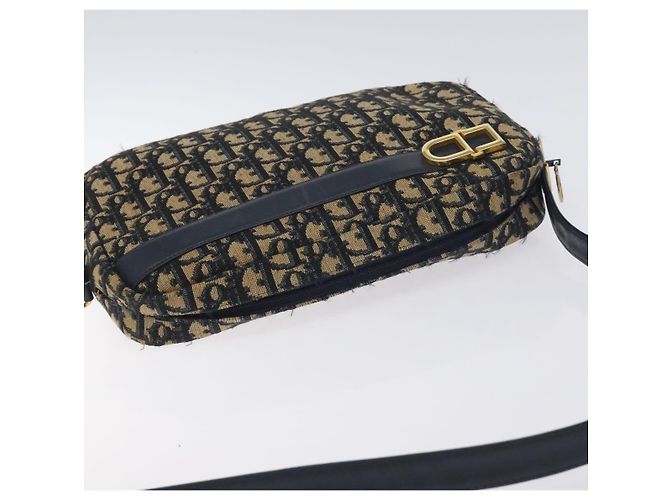 Borsa a Spalla in Tela Trotter Christian Dior Blu Navy Oro Auth 128360 D'oro - vista 6