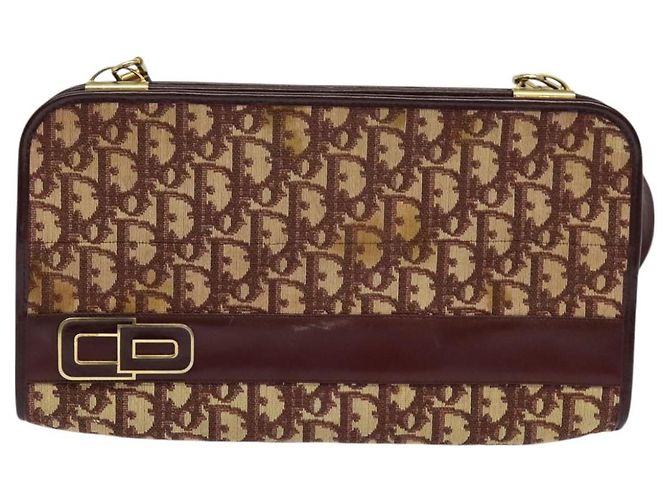 Borsa a Spalla in Tela Trotter Christian Dior Rossa Oro Auth 128717 - vista 13