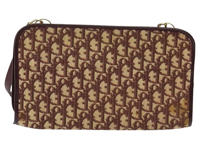 Borsa a Spalla in Tela Trotter Christian Dior Rossa Oro Auth 128717 - vista 2
