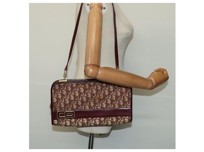 Borsa a Spalla in Tela Trotter Christian Dior Rossa Oro Auth 128717 - vista 20