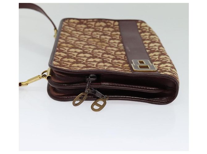 Borsa a Spalla in Tela Trotter Christian Dior Rossa Oro Auth 128717 - vista 3