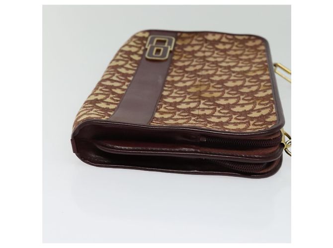Borsa a Spalla in Tela Trotter Christian Dior Rossa Oro Auth 128717 - vista 4