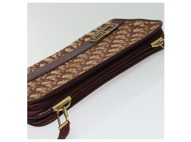 Borsa a Spalla in Tela Trotter Christian Dior Rossa Oro Auth 128717 - vista 6