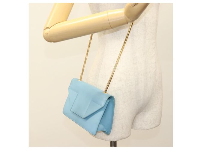 SAINT LAURENT Borsa a Spalla Betty Chain in Pelle Azzurra Chiara Oro Auth BA3801 D'oro Blu chiaro - vista 21