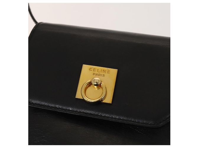 Céline Borsa a Spalla CELINE in Pelle Nera Oro Auth 128438 Nero D'oro - vista 17