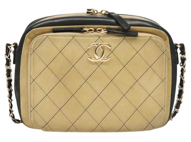CHANEL Borsa a Spalla Matelassé in Camoscio Avorio Oro CC Auth 128451 D'oro Crudo - vista 13