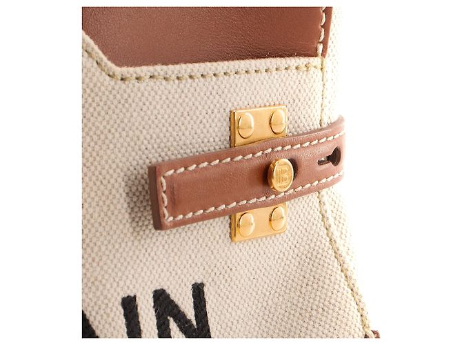 BALMAIN - Bandolera B-Buzz 22 Balmain en lona beige y cuero marrón - vista 5