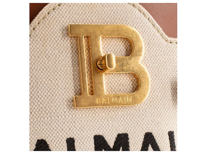 BALMAIN - Bandolera B-Buzz 22 Balmain en lona beige y cuero marrón - vista 6