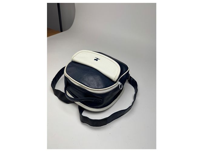 Vintage Courreges Paris Leder Rucksack navy und weiß - Ansicht 11