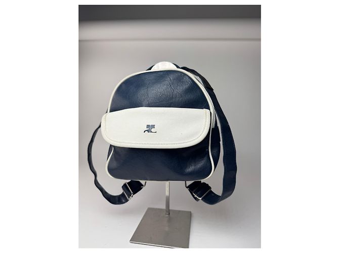 Vintage Courreges Paris Leder Rucksack navy und weiß - Ansicht 15