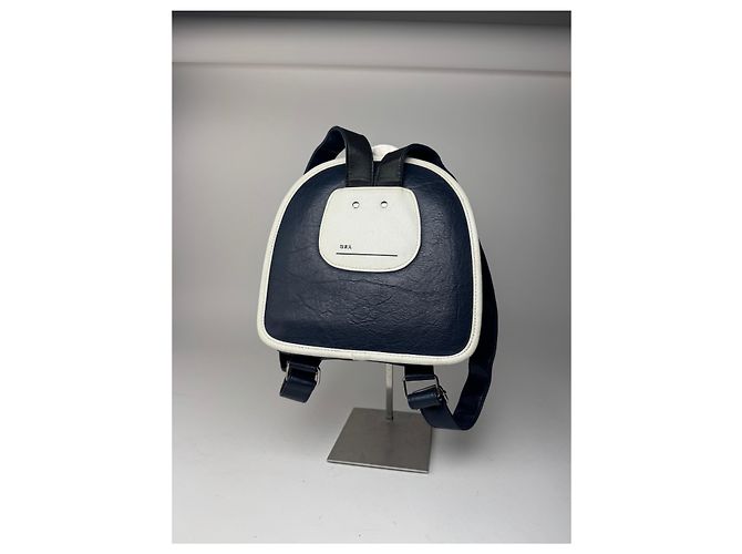 Vintage Courreges Paris Leder Rucksack navy und weiß - Ansicht 2