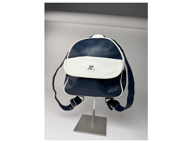 Vintage Courreges Paris Leder Rucksack navy und weiß - Ansicht 4