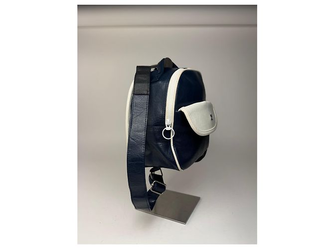 Vintage Courreges Paris Leder Rucksack navy und weiß - Ansicht 5