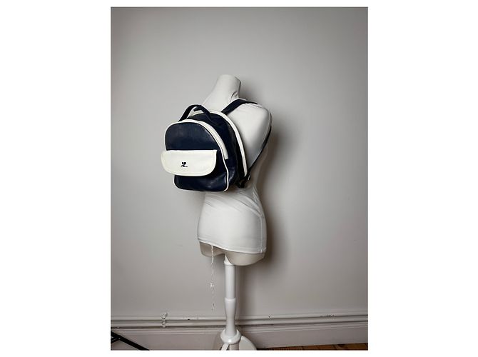 Vintage Courreges Paris Leder Rucksack navy und weiß - Ansicht 6