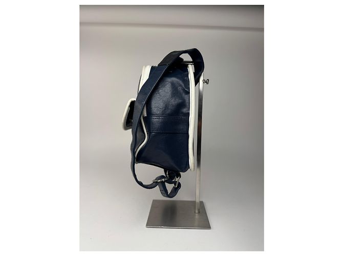 Vintage Courreges Paris Leder Rucksack navy und weiß - Ansicht 7
