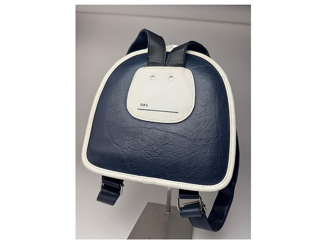 Vintage Courreges Paris Leder Rucksack navy und weiß - Ansicht 8