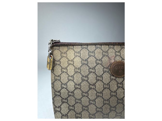 Ophidia Clutch in pelle vintage Gucci Plus marrone grigio - vista 3