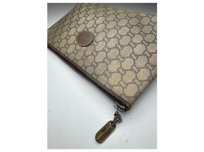 Ophidia Clutch in pelle vintage Gucci Plus marrone grigio - vista 7