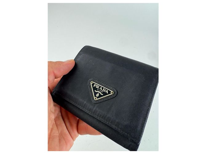 Vintage Prada Triangle Polyester leather wallet black - view 4